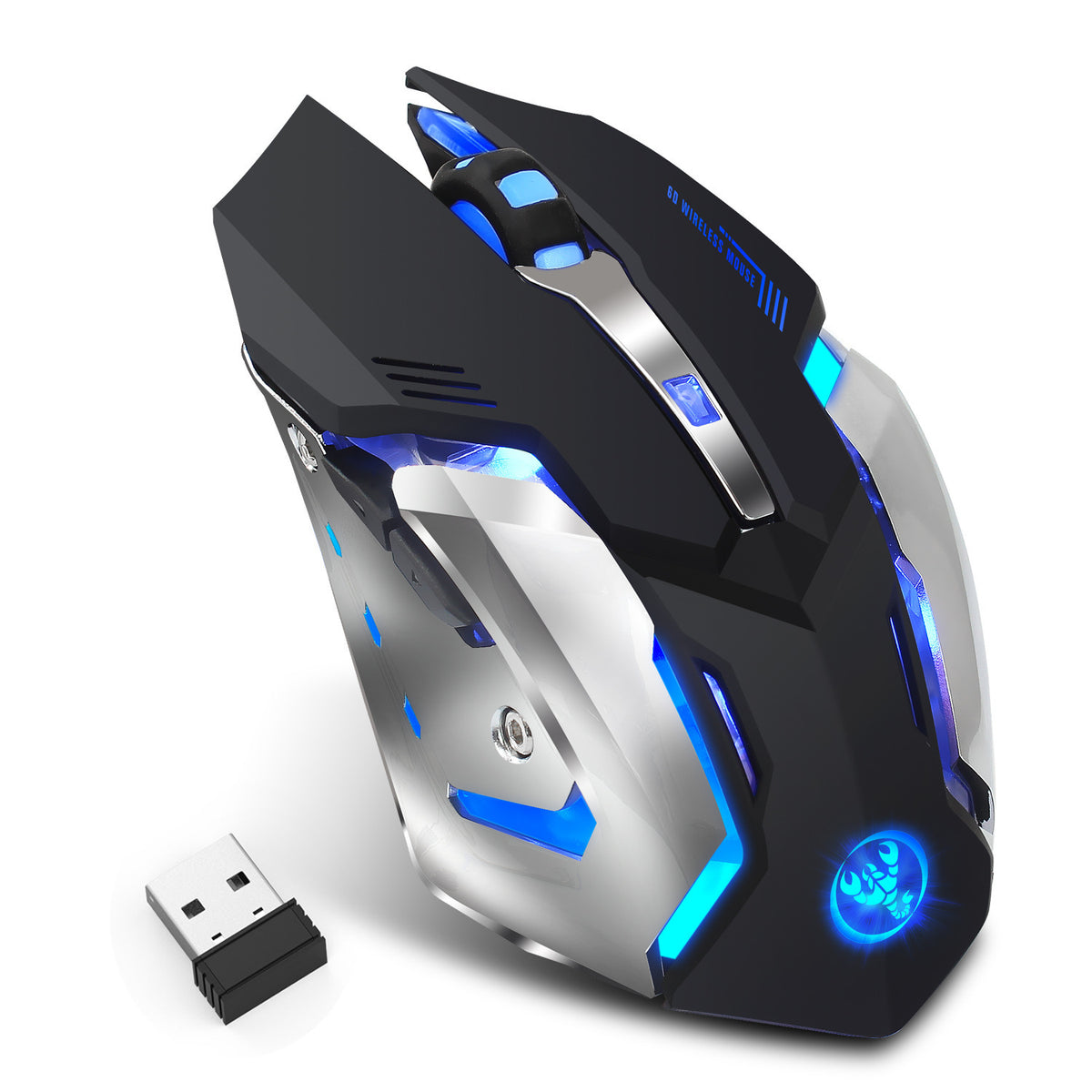 Souris Gaming Sans Fil Rechargeable 2,4 GHz – RGB 7 Couleurs, 6 Boutons, DPI 2400, Batterie 600 mAh, Silencieuse, PC & Mac
