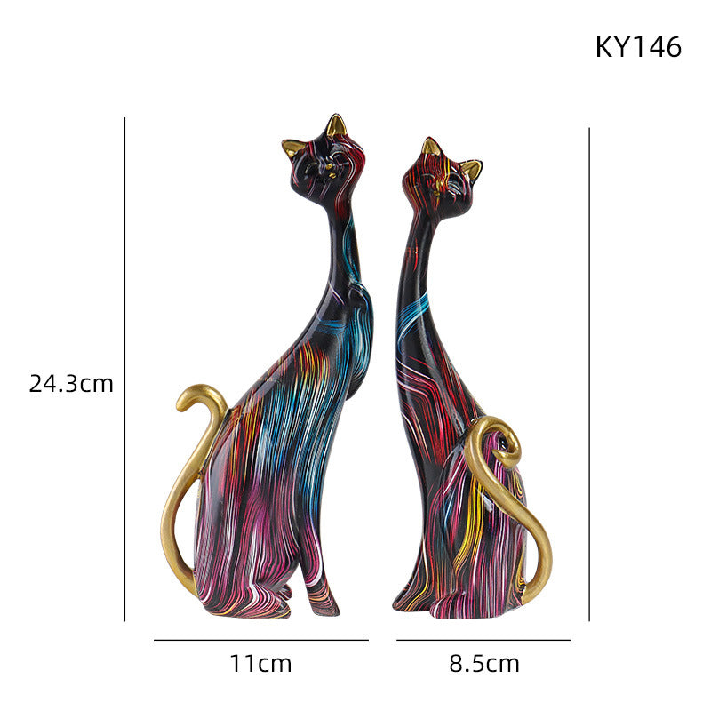 Figurine Chats en Couple – Ornement Décoratif en Résine Style Européen