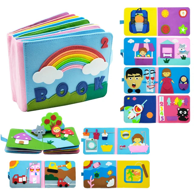Livre Sensoriel en Feutrine Montessori – Busy Book Activités, Thème Lettres ou Ferme Animaux, Éveil & Storytelling, Cadeau Bébé Enfant