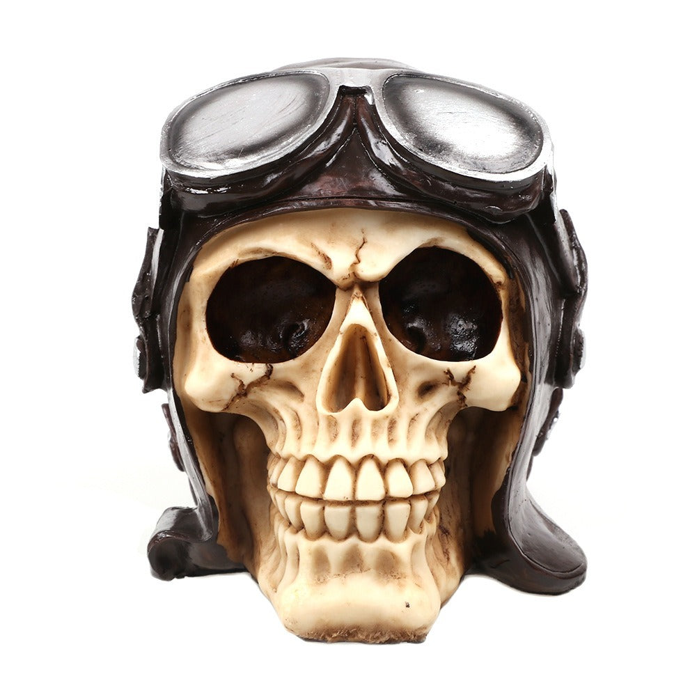 Crâne Décoratif en Résine – Ornement Halloween & Maison, Modèle Motard