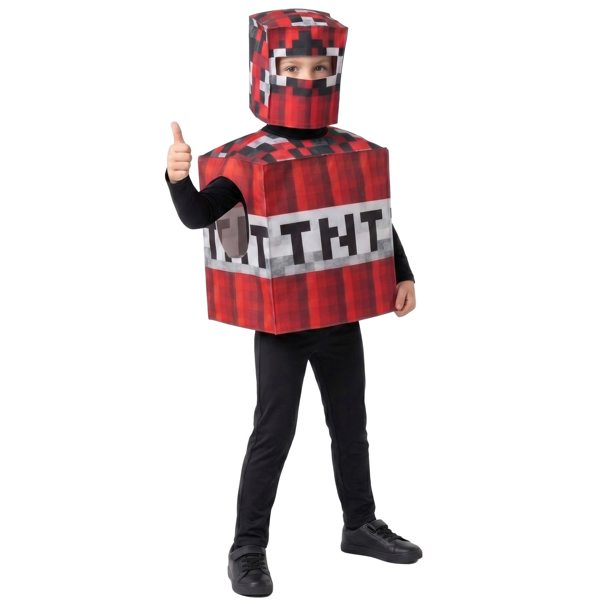 Costume TNT Minecraft Enfant – Déguisement Cosplay Halloween & Scène, Rouge & Noir, Tailles S à XL