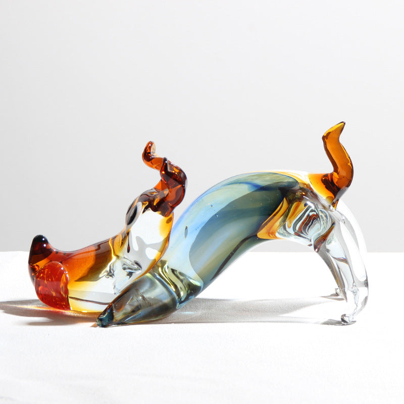 Statuette Chien en Cristal – Figurine Chiot Verre Soufflé, Style Nordique Haut de Gamme, Décoration Salon, Cadeau Luxe