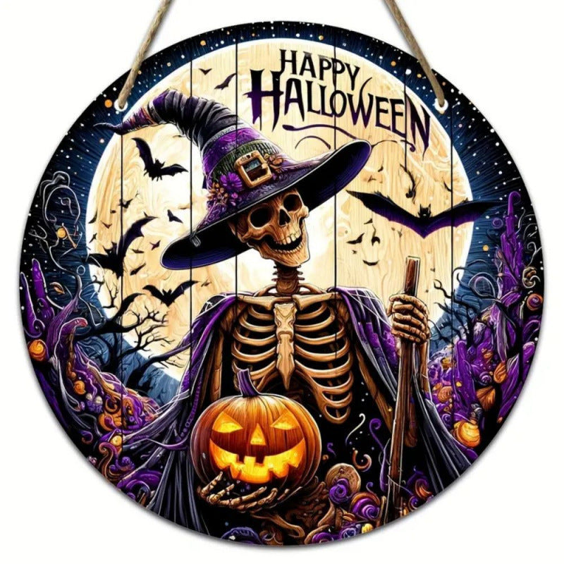 Plaque Ronde en Bois Citrouille Halloween – Décoration Porte & Fête, 2 Designs