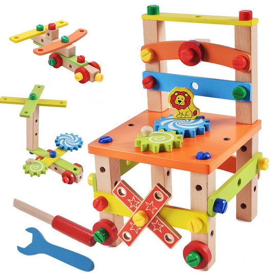 Kit Montessori Chaise en Bois à Assembler DIY – Écrous & Boulons, Robot Grue Avion & Plus, Coordination Main-Œil, Dès 3 Ans, Cadeau Enfant