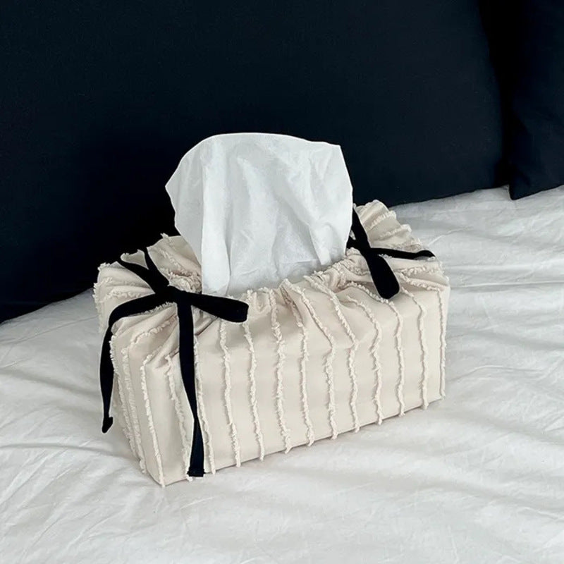 Housse Boîte à Mouchoirs en Tissu – Style Coréen, Nœud 3D Décoratif, 13,5x15,5cm, 3 Coloris, Déco Maison & Chambre
