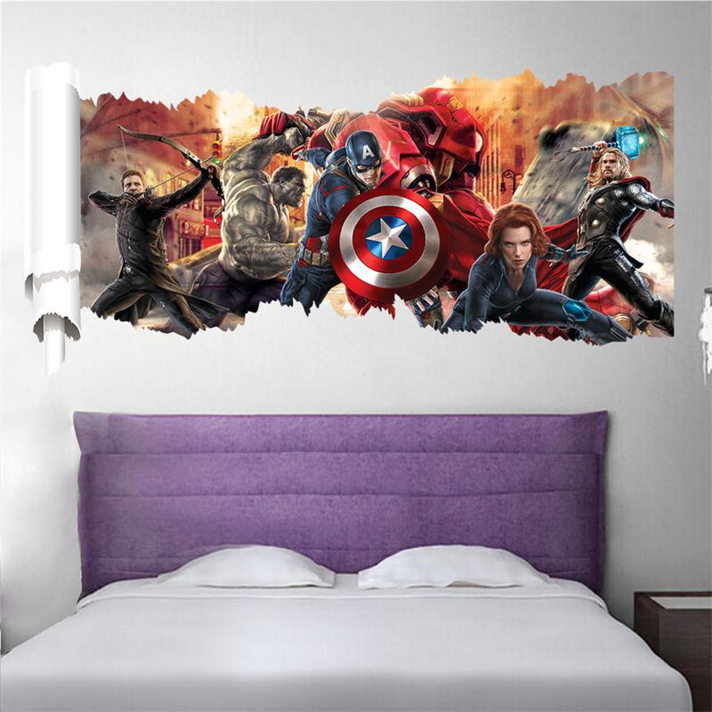 Sticker Mural 3D Trompe-l’Œil Avengers – Décoration Murale PVC Salon & Chambre, Effet Trou