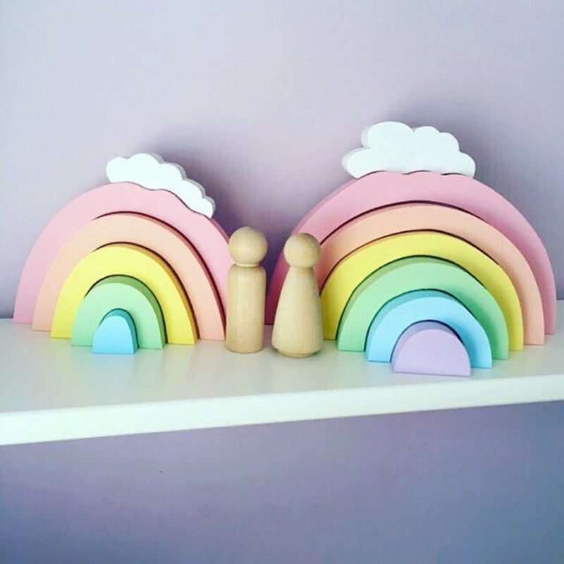 Blocs Arc-en-Ciel en Bois – Décoration Chambre Enfant, Accessoire Photo & Montessori, 22×16cm