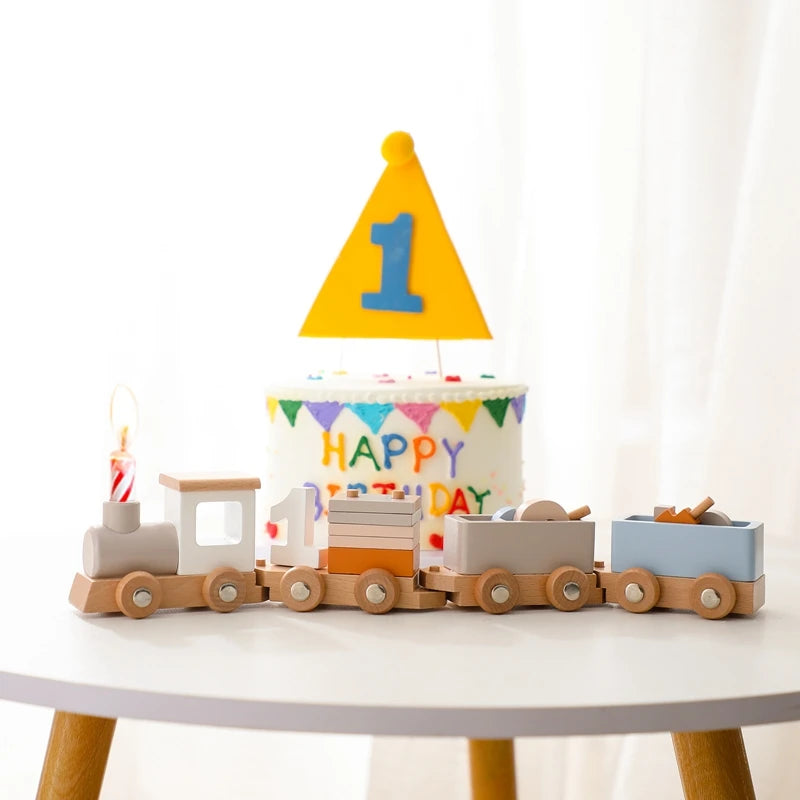Train en Bois Montessori – Chariot À Pousser Bebe, Chiffres en Bois, Éveil & Apprentissage, Cadeau Naissance Anniversaire