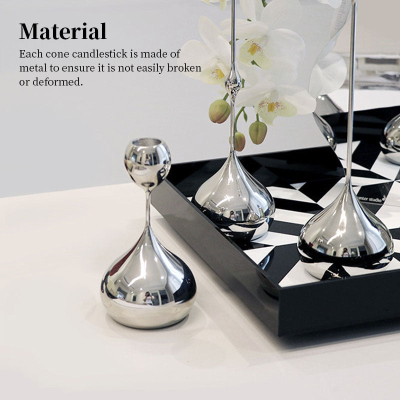Set de 3 Bougeoirs en Métal Style Vintage – Forme Larme, Argenté Noir ou Doré, Déco Table Mariage Salon, Cadeau
