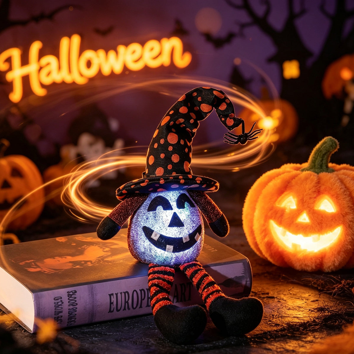 Housse Bouteille Halloween Sorcière Jambes – Chapeau Sorcier en Tissu, Déco Table Champagne & Vin, Orange ou Violet