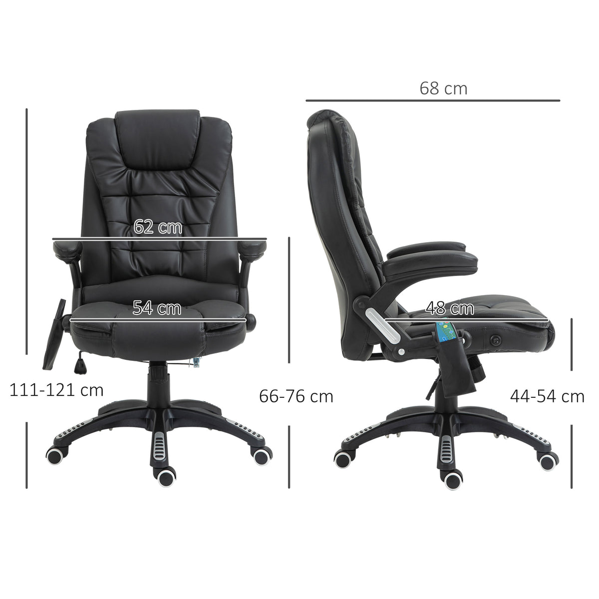 Fauteuil de Bureau Massant & Chauffant 6 Points – Ergonomique, Hauteur Réglable, Revêtement Synthétique, Noir, 120kg Max