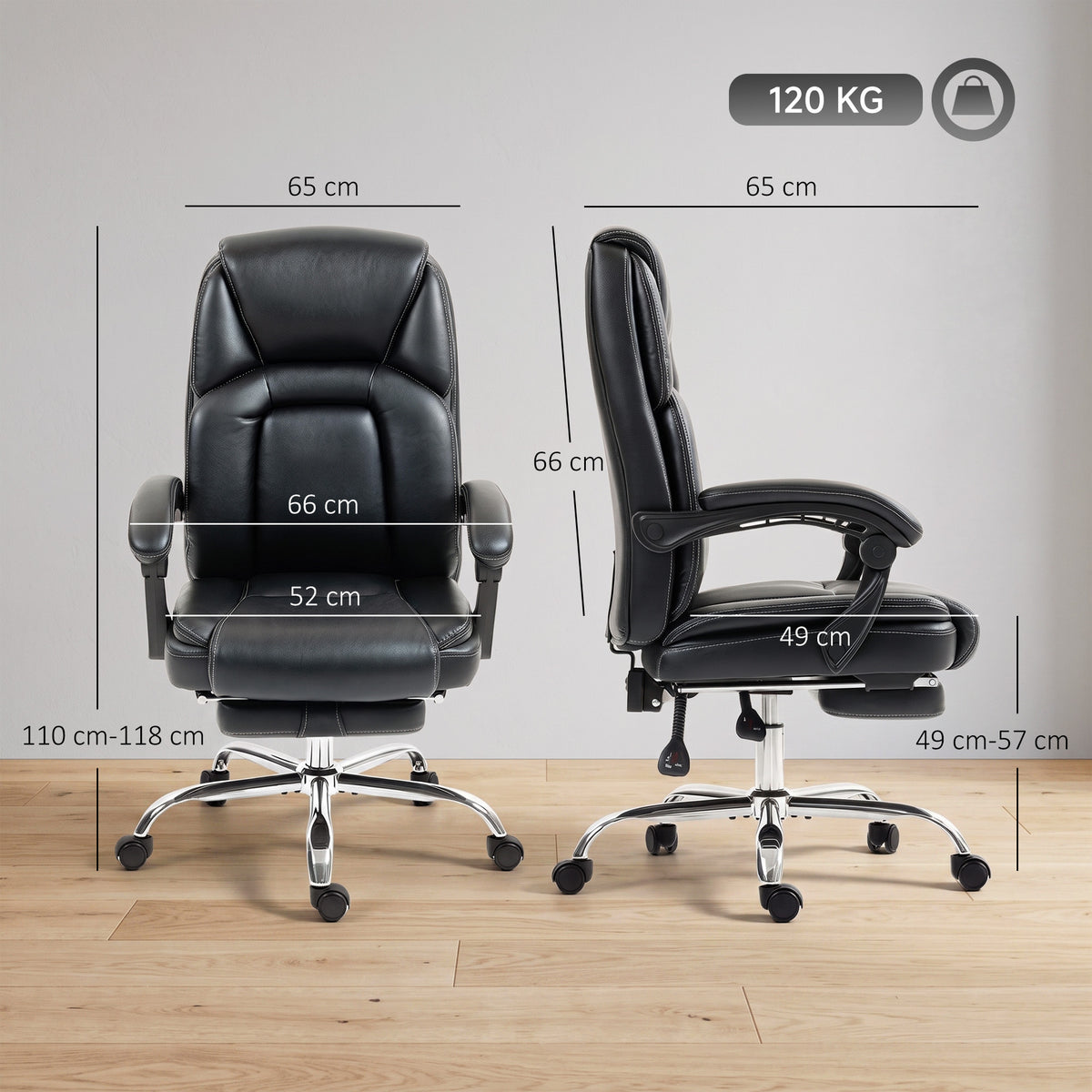 Fauteuil de Bureau Ergonomique Noir – Coussin Mousse 12cm & Ressorts Ensachés, Repose-Pieds, Inclinaison 135°, Hauteur Réglable, 120kg