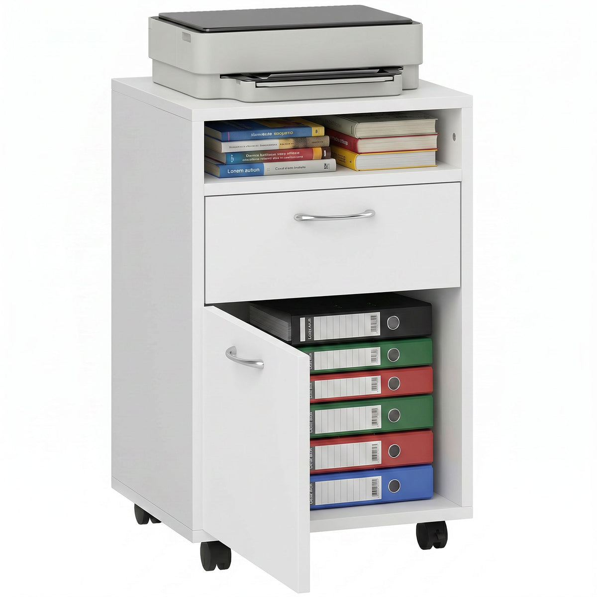 Caisson de Bureau sur Roulettes – Tiroir, Placard & Niche, 40x35x60cm, Design Moderne, Blanc, Home Office