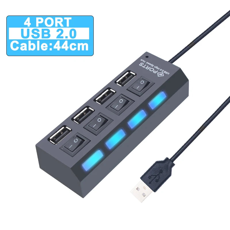 Hub USB 2.0 / 3.0 – Multiprise USB 4 ou 7 Ports avec Interrupteur pour PC