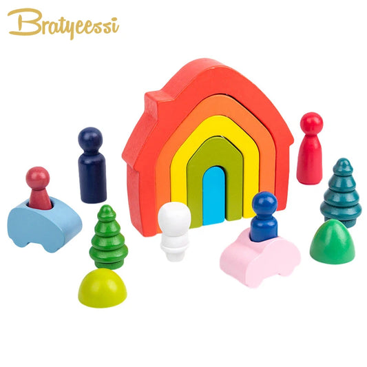 Blocs de Construction Montessori Bois Arc-en-ciel – Créatif, Colorés, Poli Main, Dès 18 Mois, Déco & Éveil, Cadeau Enfant