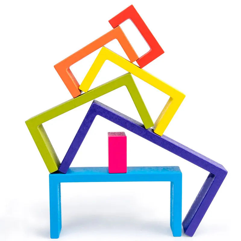 Blocs de Construction Montessori Bois Arc-en-ciel – Créatif, Colorés, Poli Main, Dès 18 Mois, Déco & Éveil, Cadeau Enfant