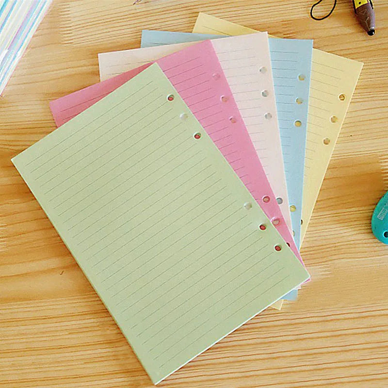 Recharges Feuilles Mobiles Colorées – 50 Feuilles, Quadrillé/Ligné/Uni, Format A5 A6 A7