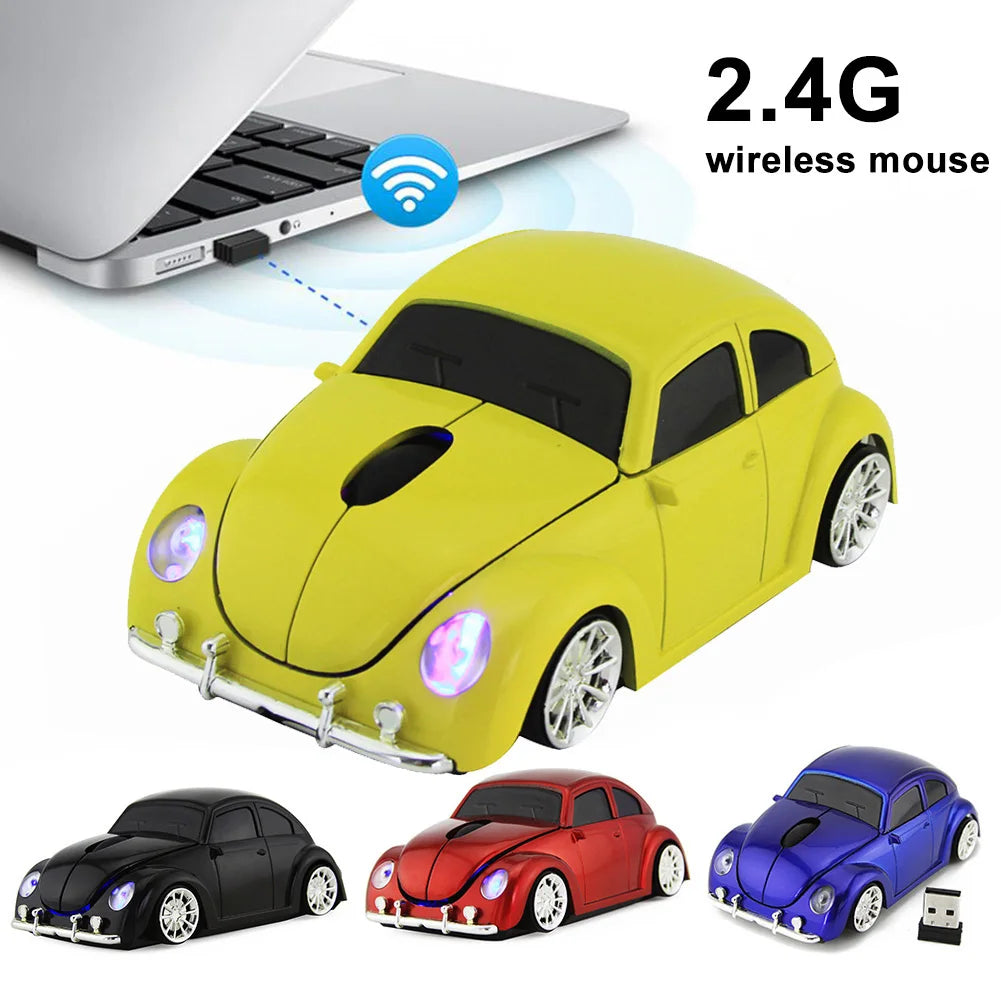 Souris Sans Fil Originale Forme Voiture – 2.4GHz, 4 Coloris Noir Rouge Bleu Jaune, Compatible PC Laptop, Cadeau Fun Gaming