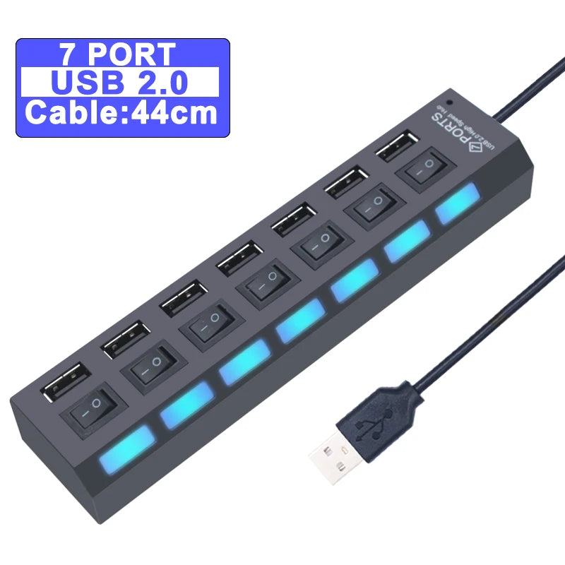 Hub USB 2.0 / 3.0 – Multiprise USB 4 ou 7 Ports avec Interrupteur pour PC