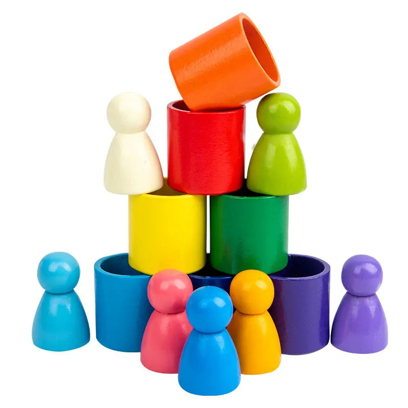 Blocs de Construction Montessori Bois Arc-en-ciel – Créatif, Colorés, Poli Main, Dès 18 Mois, Déco & Éveil, Cadeau Enfant