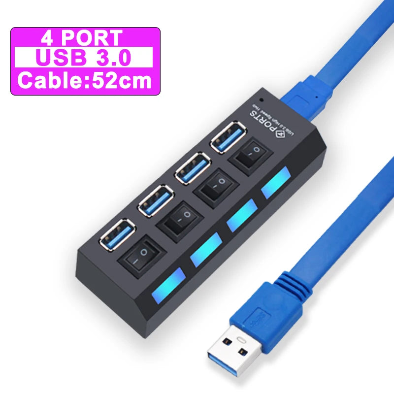 Hub USB 2.0 / 3.0 – Multiprise USB 4 ou 7 Ports avec Interrupteur pour PC