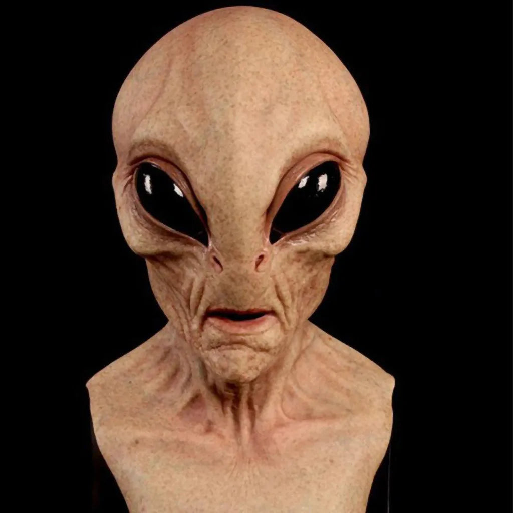 Masque Alien Tête Entière Halloween – Masque Horreur Monstre Grands Yeux, Émulsion Souple, Noir ou Gris