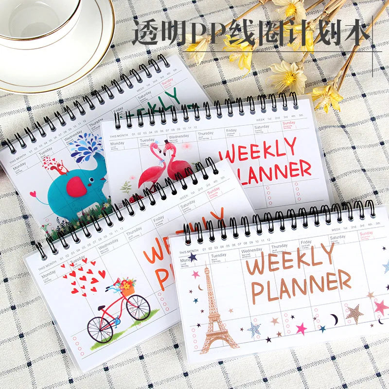 Agenda Journal Portable – Planning Hebdomadaire & Mensuel, 4 Motifs