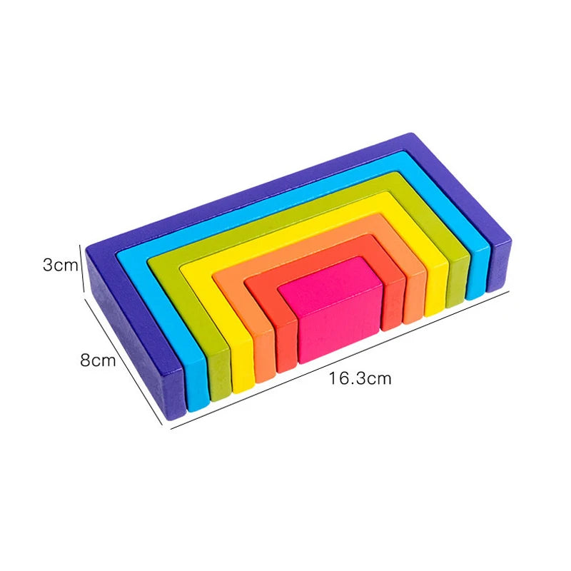 Blocs de Construction Montessori Bois Arc-en-ciel – Créatif, Colorés, Poli Main, Dès 18 Mois, Déco & Éveil, Cadeau Enfant