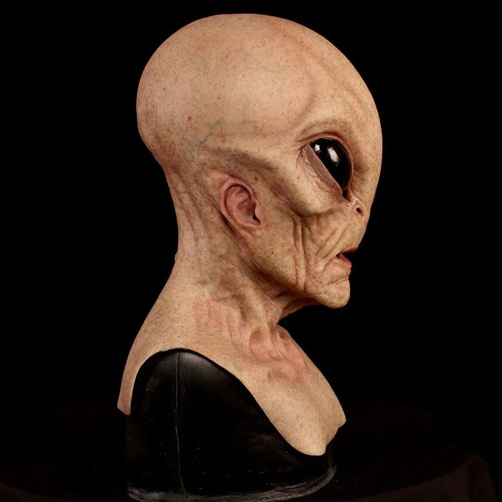Masque Alien Tête Entière Halloween – Masque Horreur Monstre Grands Yeux, Émulsion Souple, Noir ou Gris