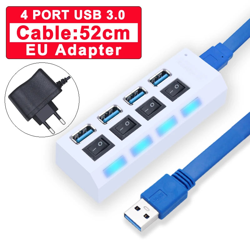 Hub USB 2.0 / 3.0 – Multiprise USB 4 ou 7 Ports avec Interrupteur pour PC