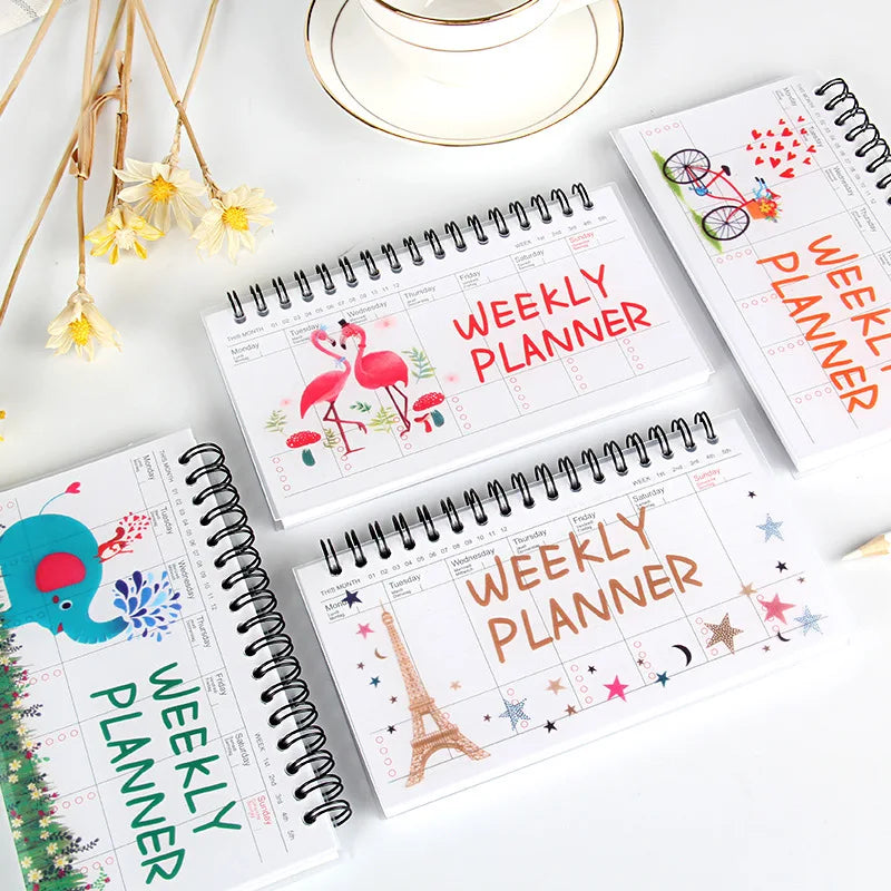 Agenda Journal Portable – Planning Hebdomadaire & Mensuel, 4 Motifs