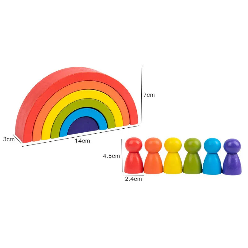 Blocs de Construction Montessori Bois Arc-en-ciel – Créatif, Colorés, Poli Main, Dès 18 Mois, Déco & Éveil, Cadeau Enfant