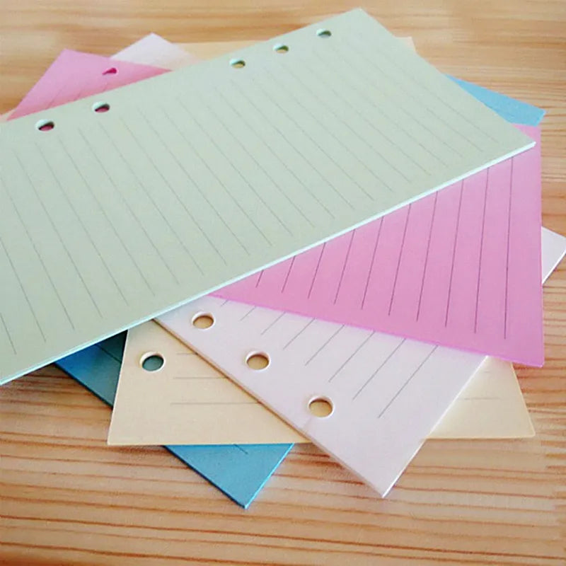 Recharges Feuilles Mobiles Colorées – 50 Feuilles, Quadrillé/Ligné/Uni, Format A5 A6 A7