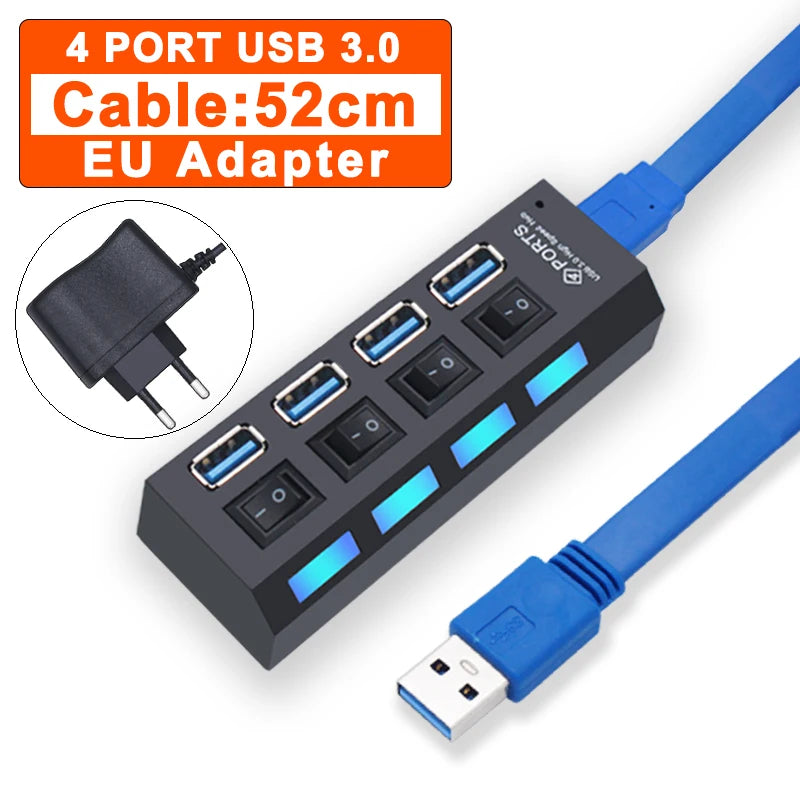 Hub USB 2.0 / 3.0 – Multiprise USB 4 ou 7 Ports avec Interrupteur pour PC