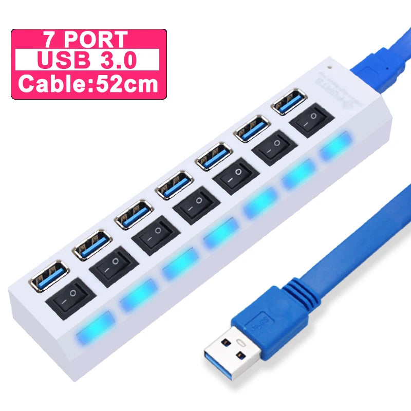Hub USB 2.0 / 3.0 – Multiprise USB 4 ou 7 Ports avec Interrupteur pour PC