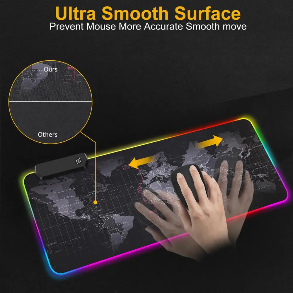 Grand Tapis de Souris Gaming RGB Carte du Monde – XXL Antidérapant, 2 Tailles (30x80 ou 40x90 cm), Raidisseur PC Bureau