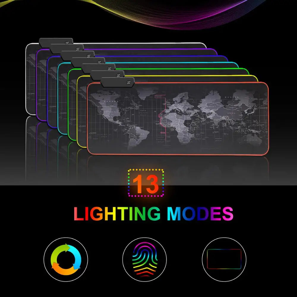 Grand Tapis de Souris Gaming RGB Carte du Monde – XXL Antidérapant, 2 Tailles (30x80 ou 40x90 cm), Raidisseur PC Bureau