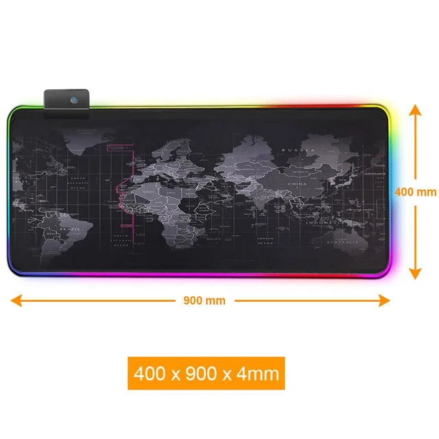 Grand Tapis de Souris Gaming RGB Carte du Monde – XXL Antidérapant, 2 Tailles (30x80 ou 40x90 cm), Raidisseur PC Bureau