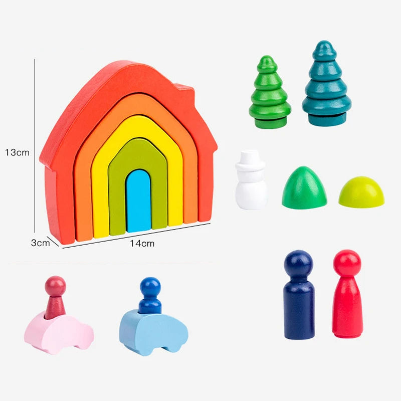 Blocs de Construction Montessori Bois Arc-en-ciel – Créatif, Colorés, Poli Main, Dès 18 Mois, Déco & Éveil, Cadeau Enfant