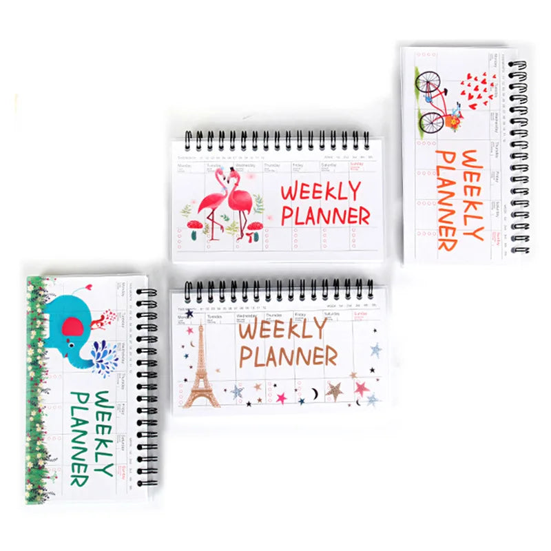 Agenda Journal Portable – Planning Hebdomadaire & Mensuel, 4 Motifs