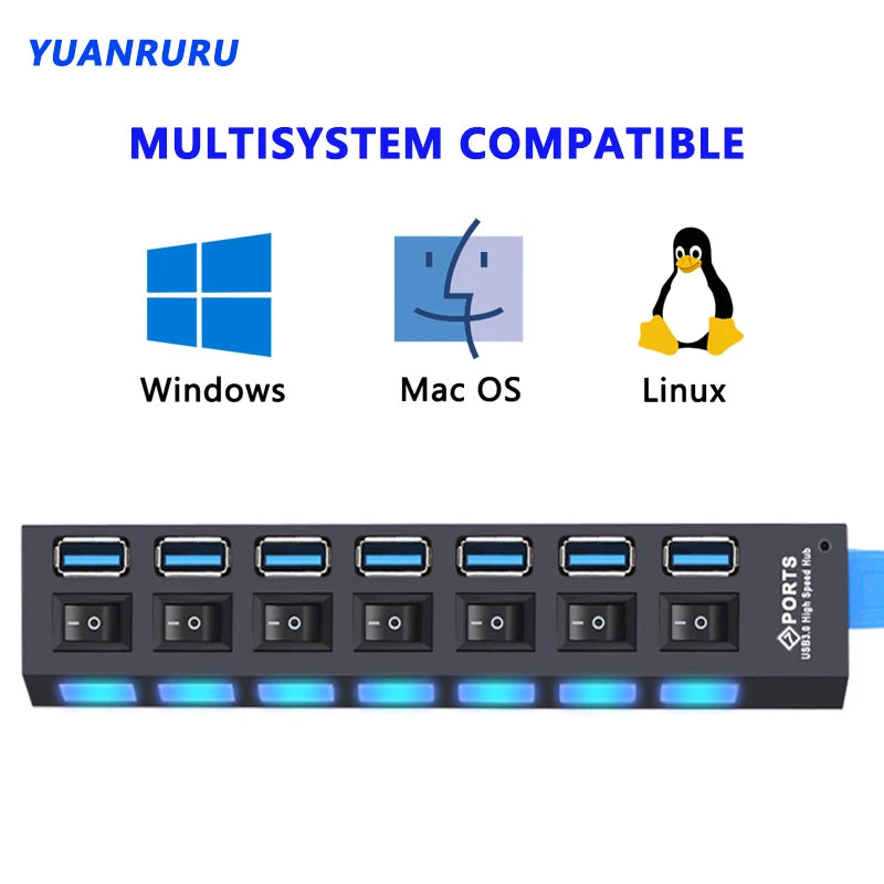 Hub USB 2.0 / 3.0 – Multiprise USB 4 ou 7 Ports avec Interrupteur pour PC