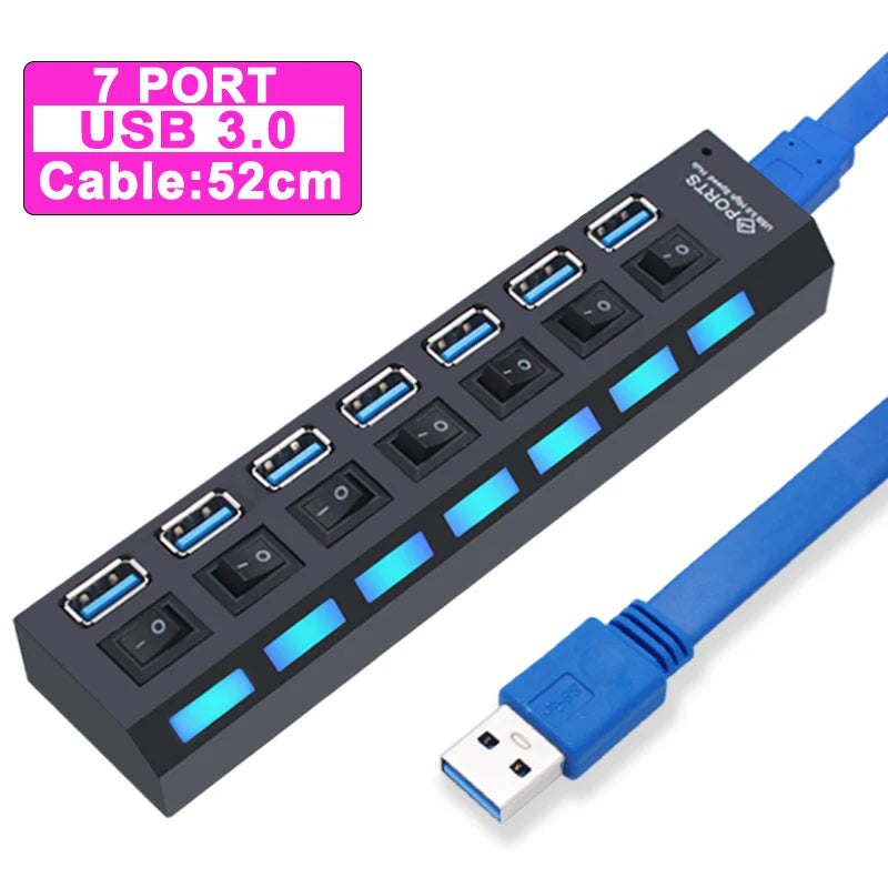 Hub USB 2.0 / 3.0 – Multiprise USB 4 ou 7 Ports avec Interrupteur pour PC