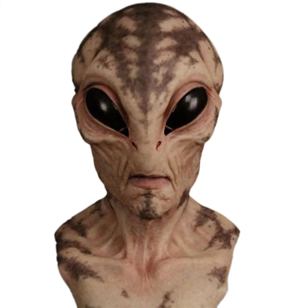 Masque Alien Tête Entière Halloween – Masque Horreur Monstre Grands Yeux, Émulsion Souple, Noir ou Gris