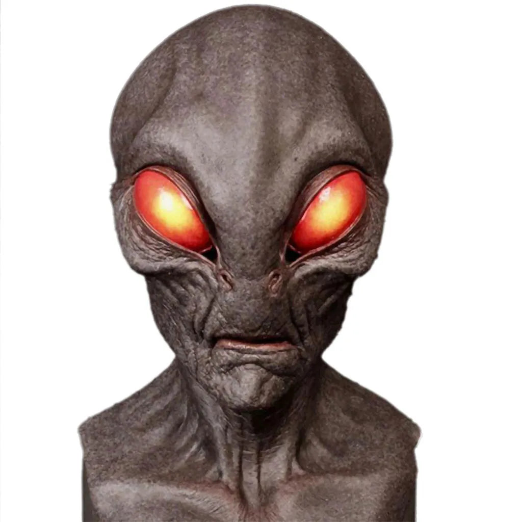 Masque Alien Tête Entière Halloween – Masque Horreur Monstre Grands Yeux, Émulsion Souple, Noir ou Gris