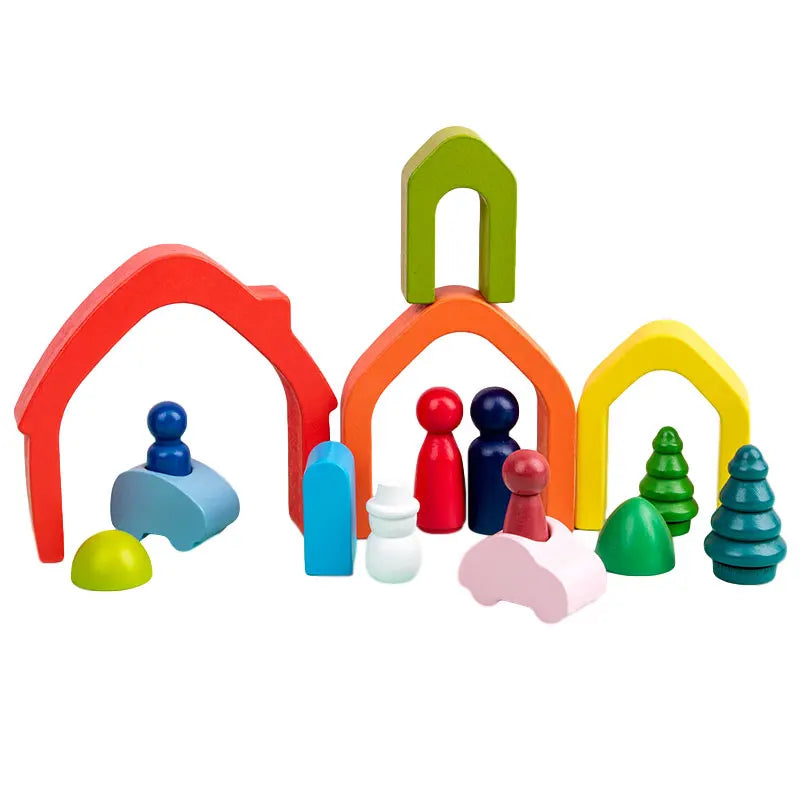 Blocs de Construction Montessori Bois Arc-en-ciel – Créatif, Colorés, Poli Main, Dès 18 Mois, Déco & Éveil, Cadeau Enfant