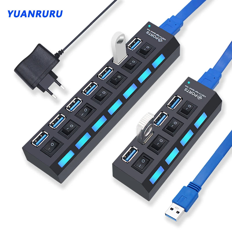 Hub USB 2.0 / 3.0 – Multiprise USB 4 ou 7 Ports avec Interrupteur pour PC