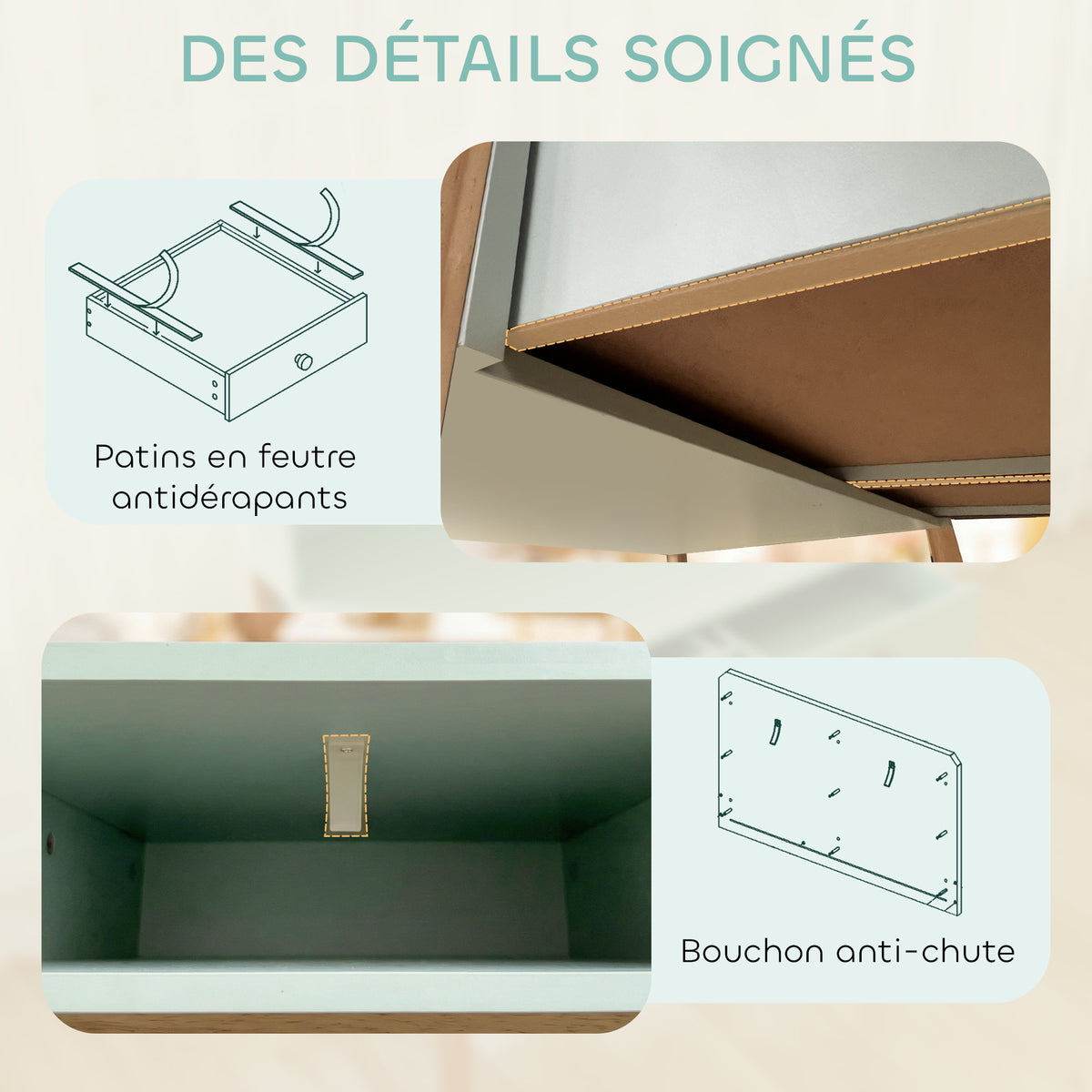 Bureau Enfant en Bois – 2 Tiroirs & 3 Compartiments, Plateau 90x37cm, MDF & Pin, Vert, 5-12 Ans, Norme EN71