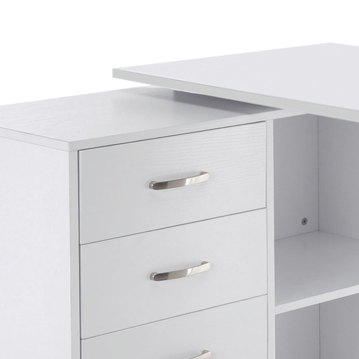 Bureau Modulable 2-en-1 – Angle ou Droit, 3 Tiroirs & 2 Niches, MDF Blanc, Petit Espace, Bureau & Salle à Manger
