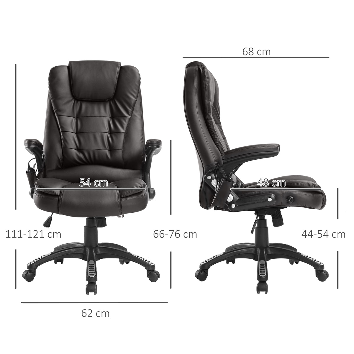 Fauteuil de Bureau Massant & Chauffant 6 Points – Ergonomique, Hauteur Réglable, Revêtement Synthétique, Brun, 120kg Max