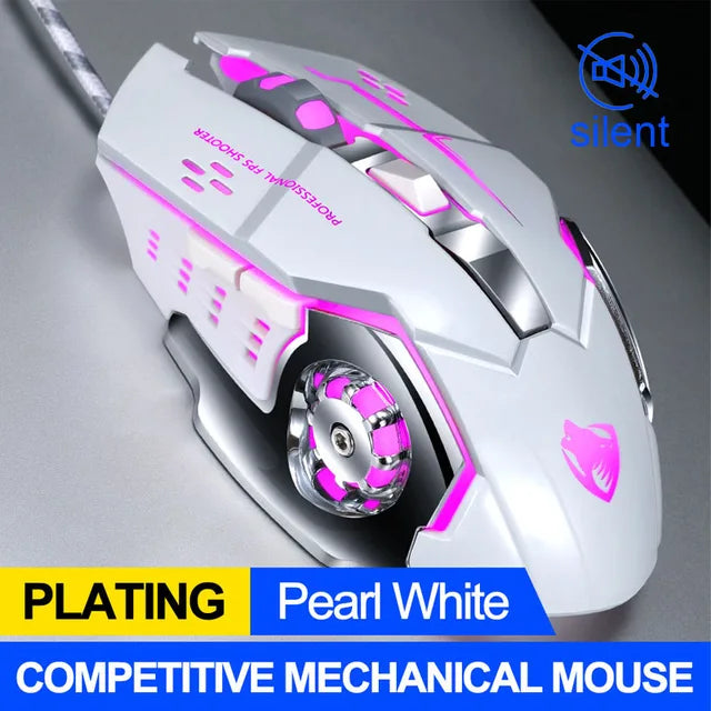 Souris Gaming Filaire LED – 6 Boutons, DPI 800-3200 Réglable, Câble USB 140cm, Silencieuse, PC & Laptop, Noir ou Blanc